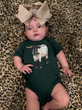 Finn the Longhorn Baby Bodysuit on Forest