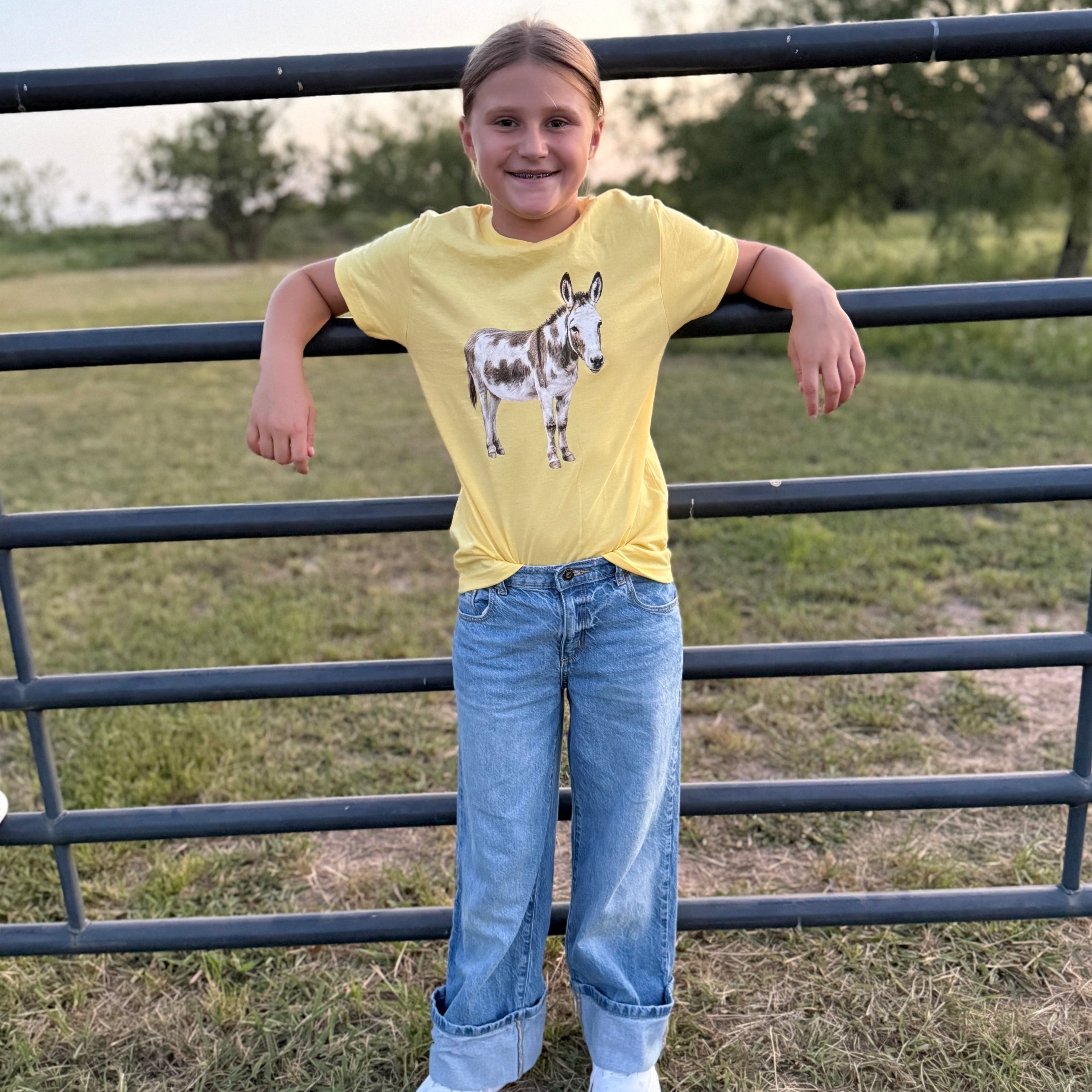 Waylon the Donkey Big Kid Tee on Butter