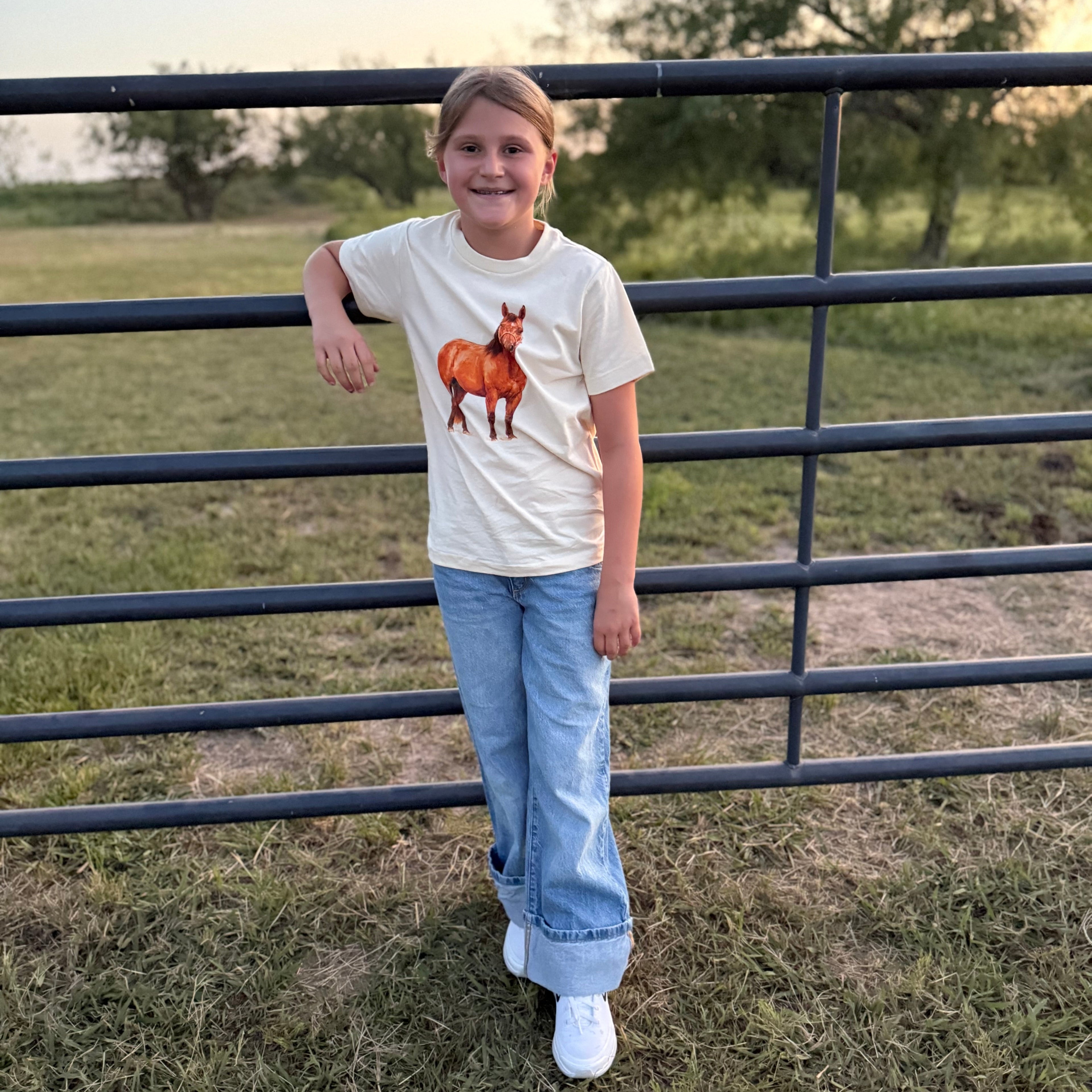 Ranch Horse Big Kid Tee on Natural