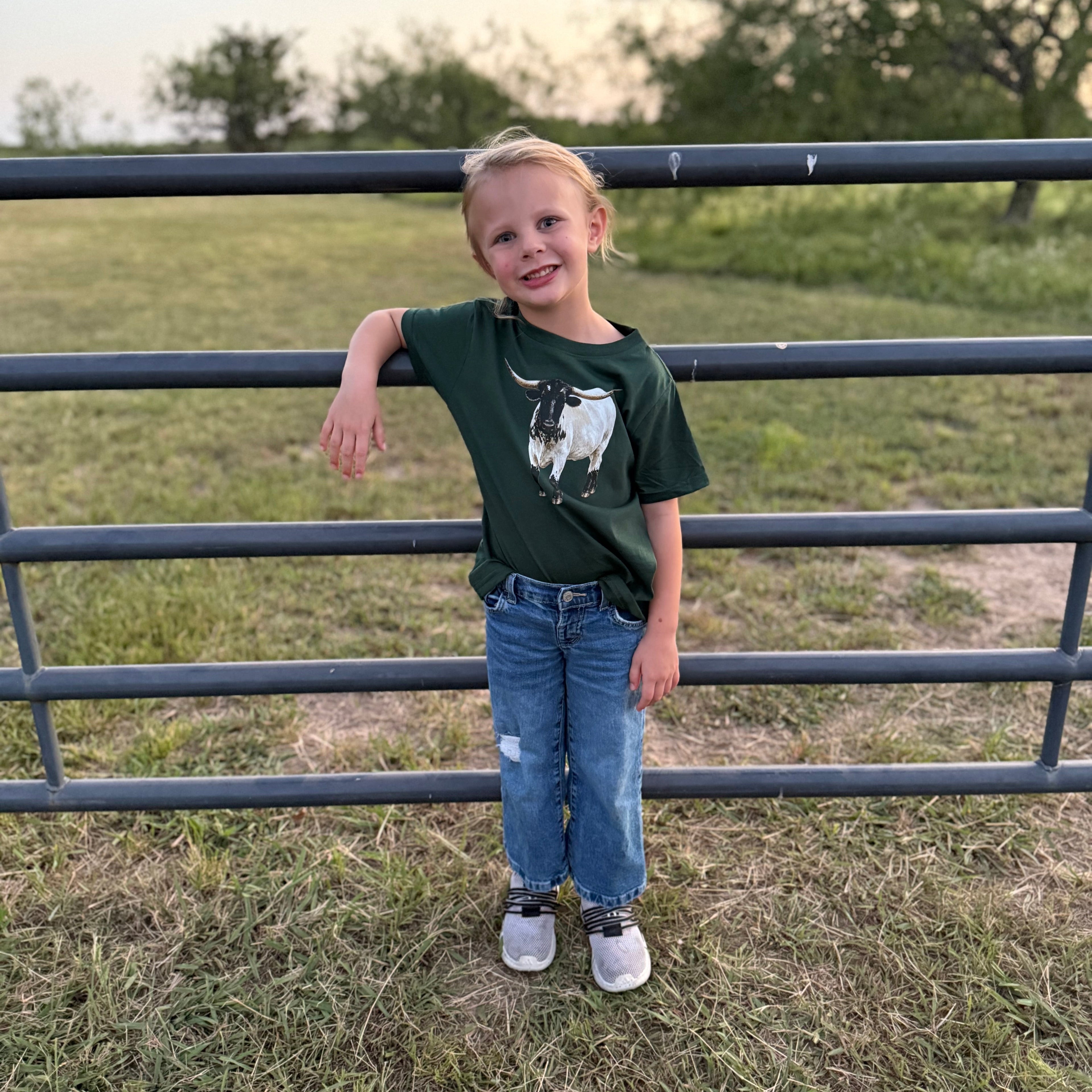 Finn the Longhorn Toddler Tee on Forest