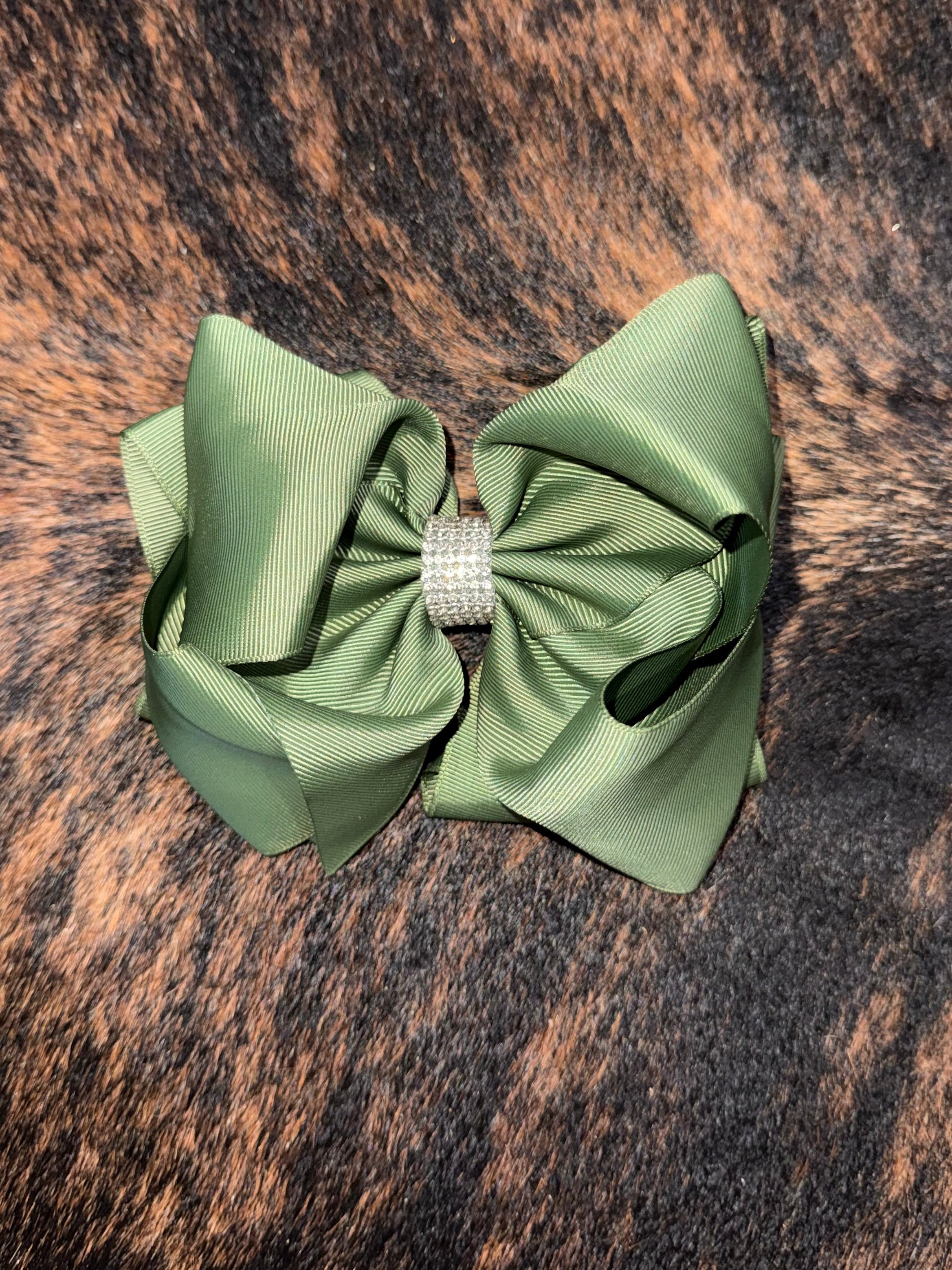 Moss Green Rhinestone Bow