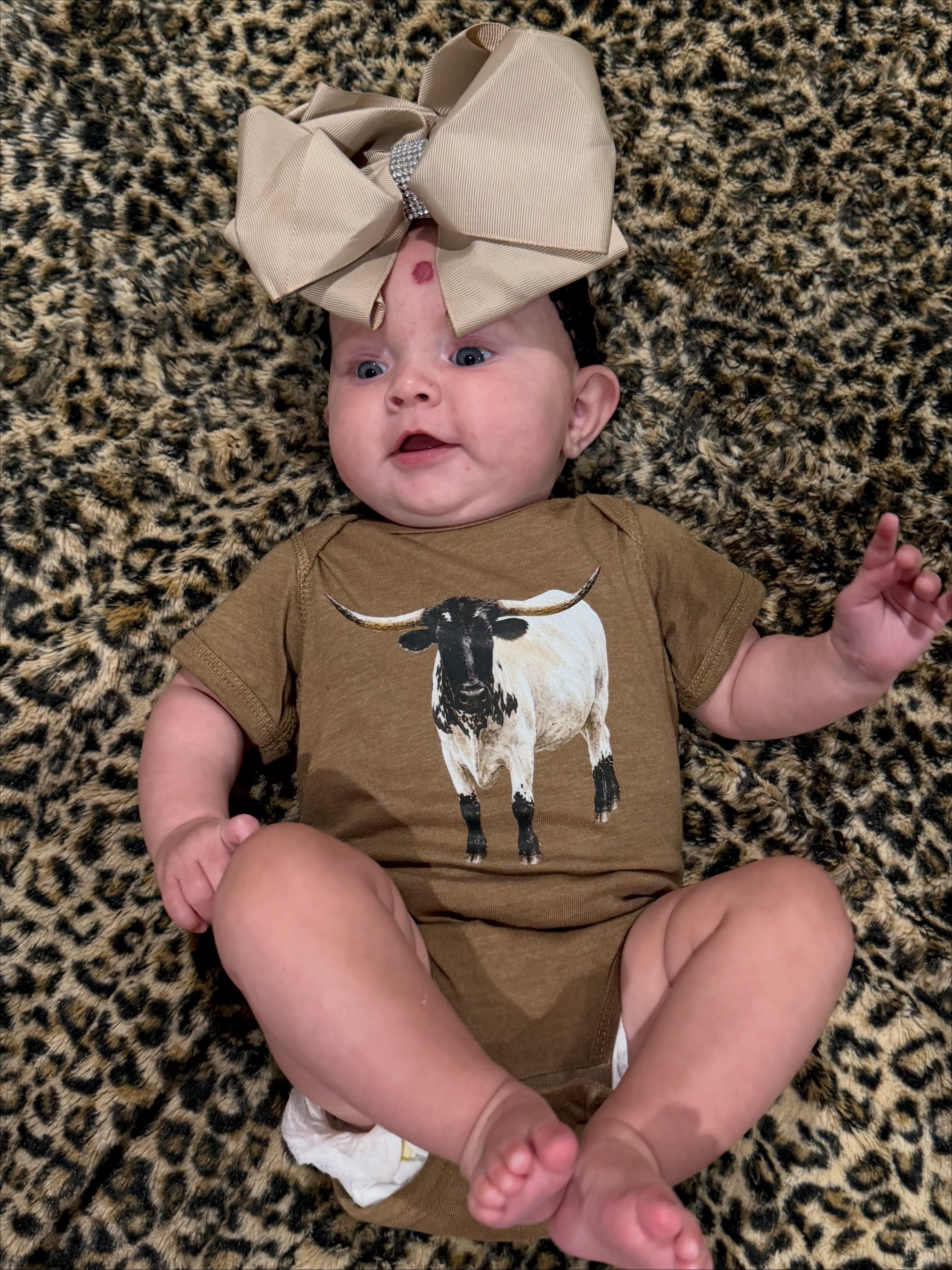 Finn the Longhorn Baby Bodysuit on Vintage Coyote Brown