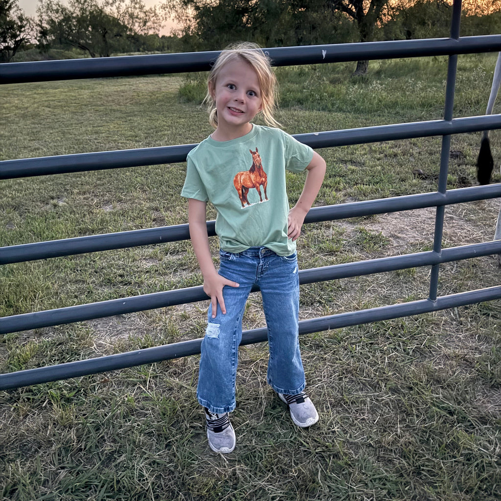 Ranch Horse Toddler Tee on Sage