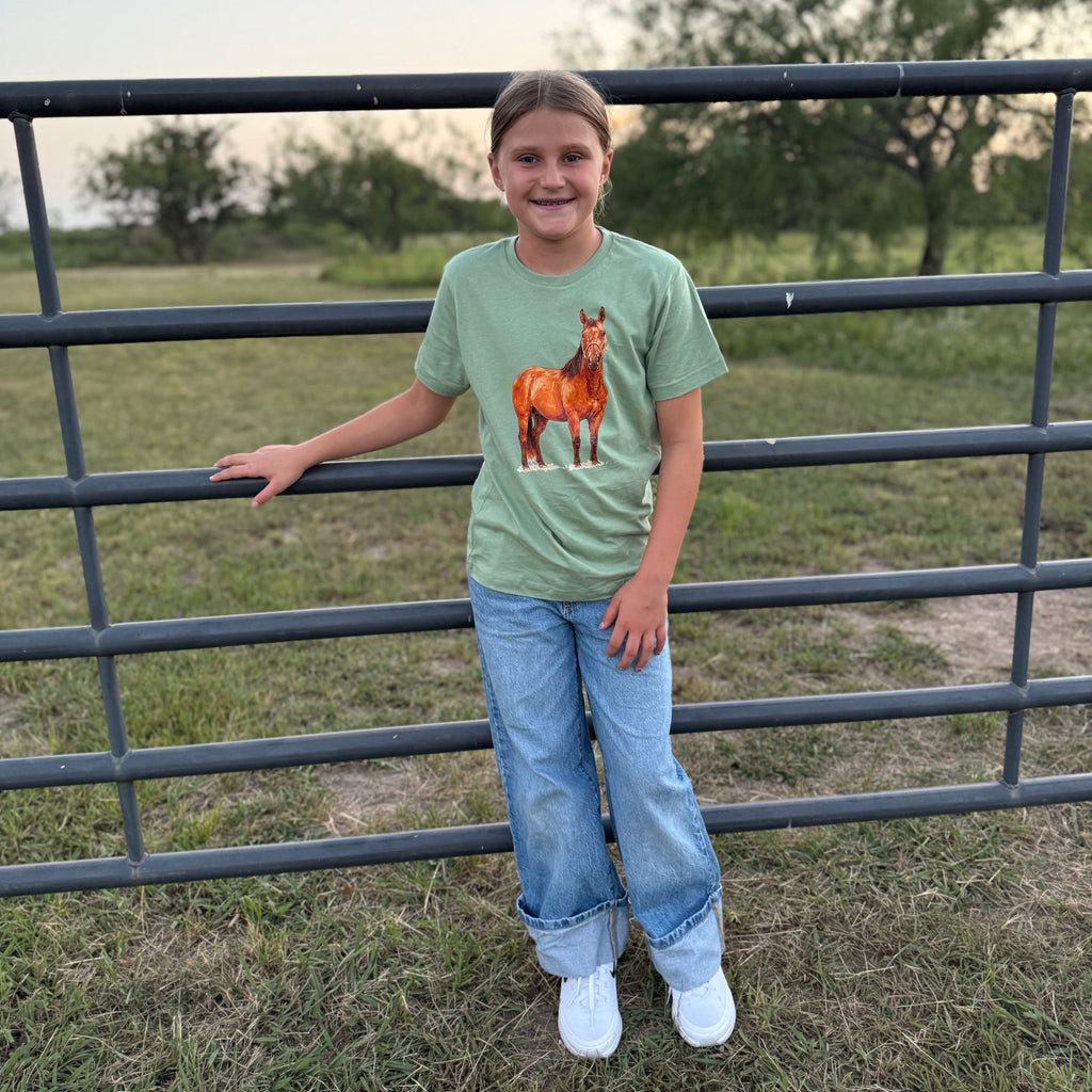 Ranch Horse Big Kid Tee on Sage