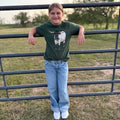 Finn the Longhorn Big Kid Tee on Forest