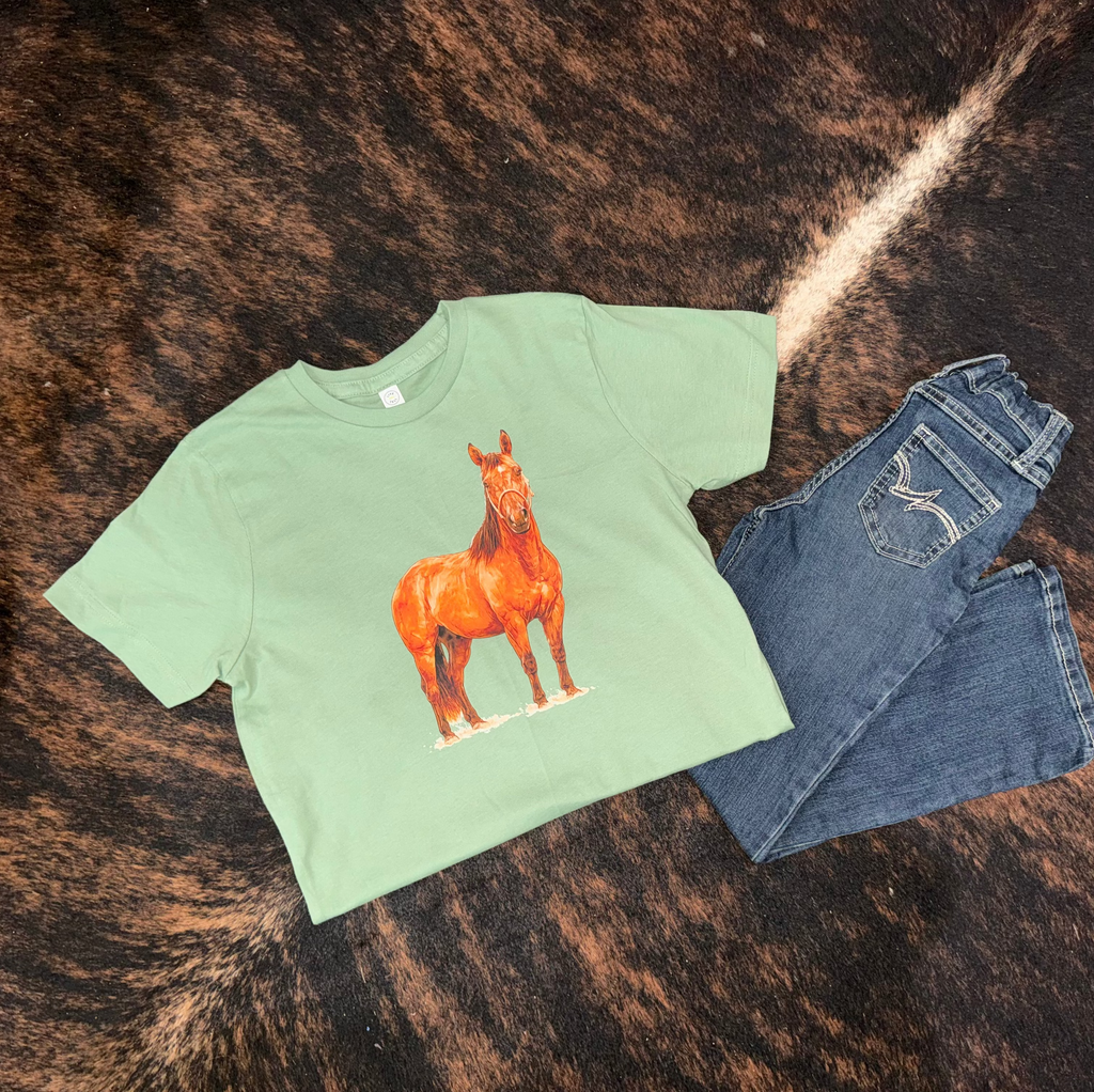 Ranch Horse Big Kid Tee on Sage