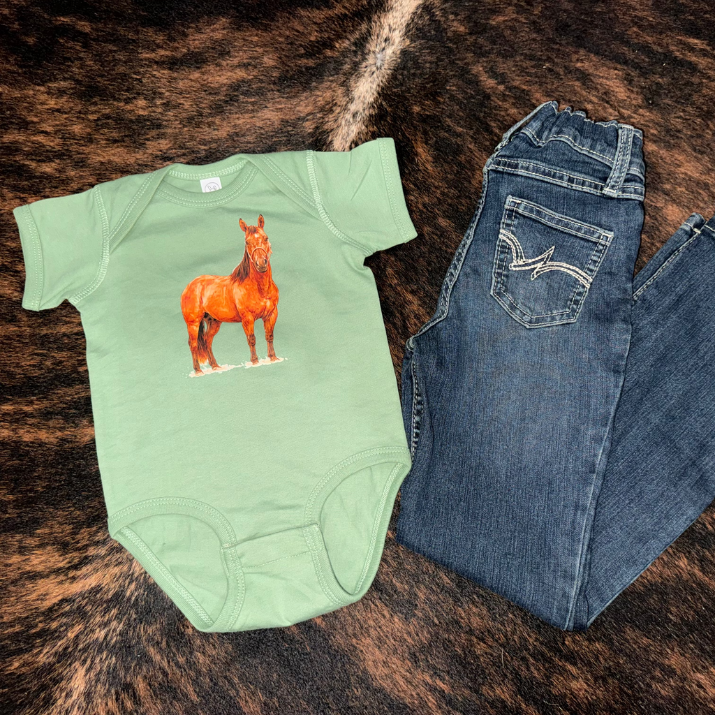 Ranch Horse Baby Bodysuit on Sage