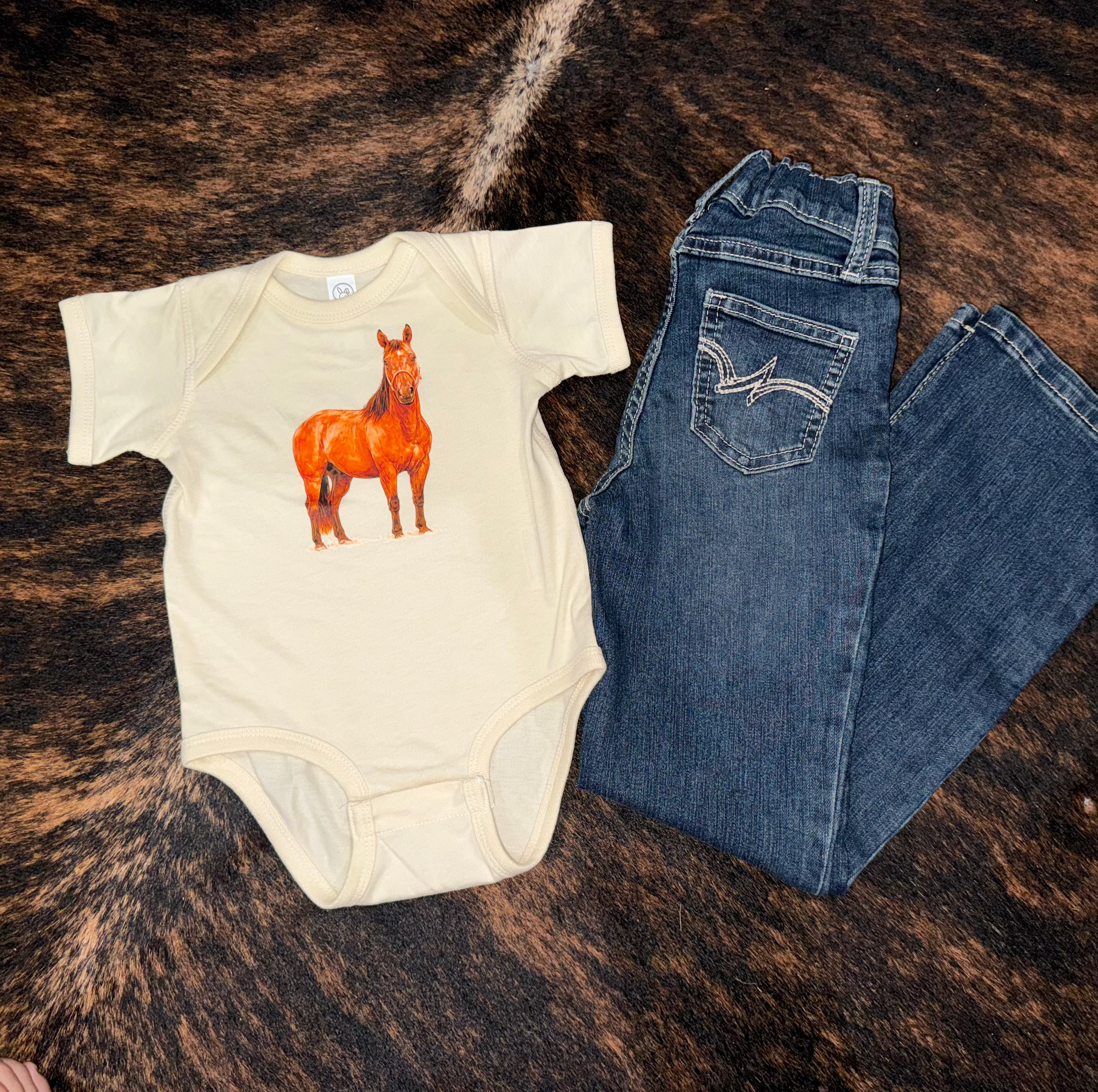 Ranch Horse Baby Bodysuit on Natural